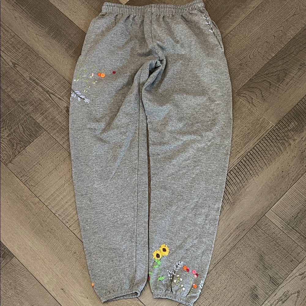 Gray Floral Embroidered Jogger Pants - Women's Track Joggers